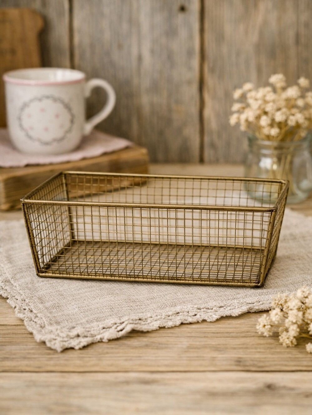 Vintage Wire Basket — Rustic Gold Finish